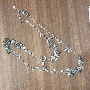 Loft  Silver Tone Leaf Necklace With Sparkle Stones